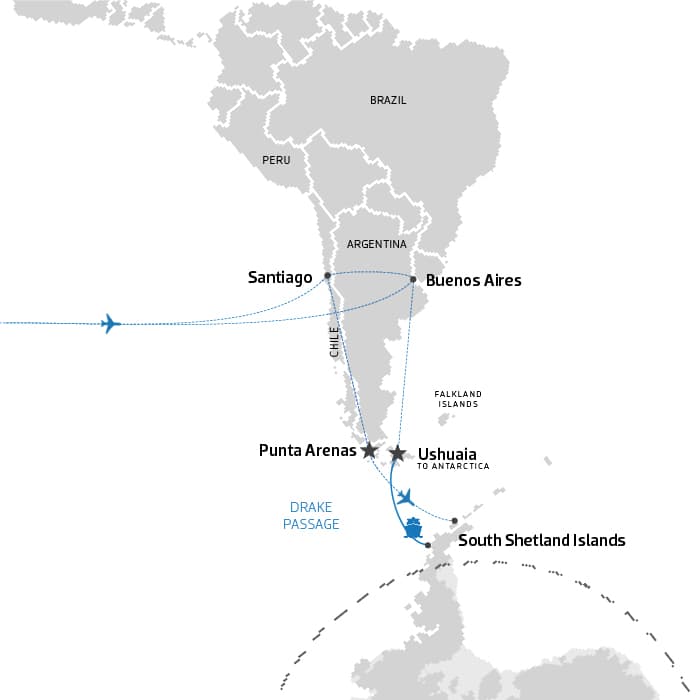 Map of Antarctic itineraries from South America