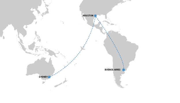 United Airlines flight path Sydney to Buenos Aires United Airlines flight path Sydney to Buenos Aires