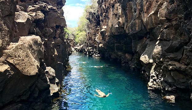 People swimming in a natural pool in Santa Cruz Island, Galapagos People swimming in a natural pool in Santa Cruz Island, Galapagos