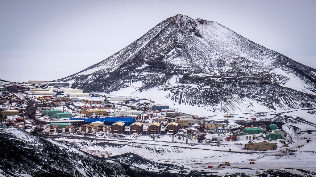 McMurdo base and Observation Hill, Antarctica.