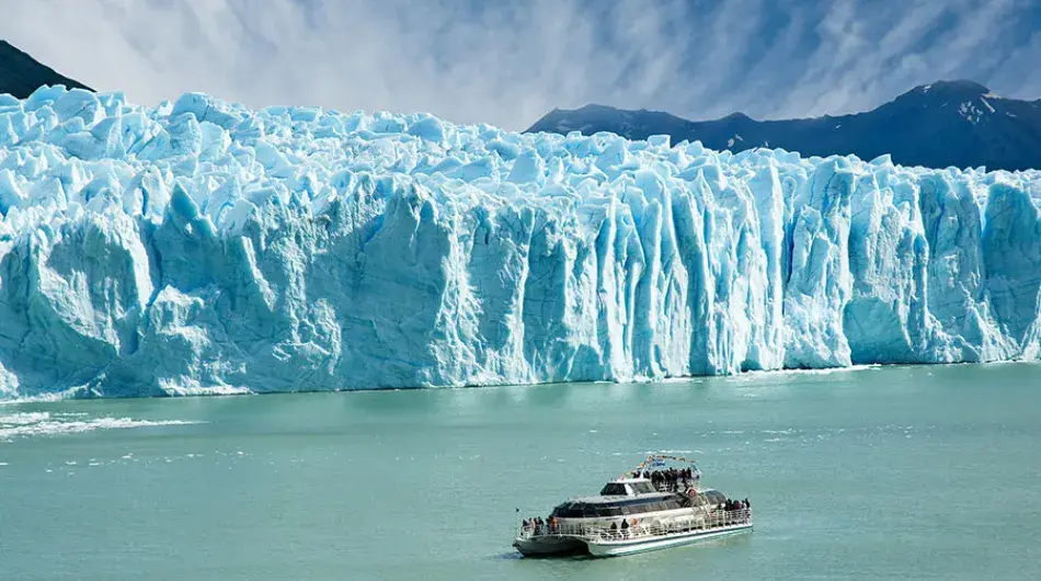 Perito moreno glacier with ship on water
