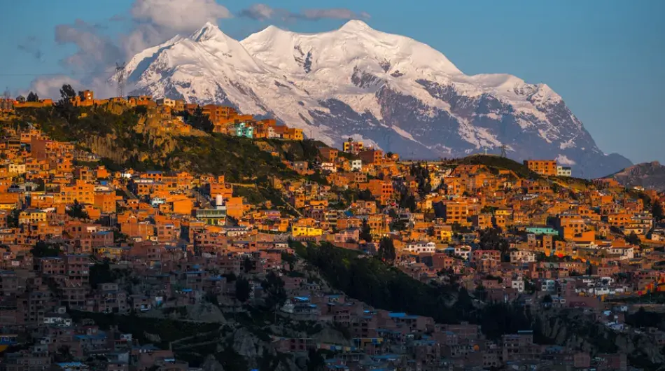 La Paz city with snowy mountain cap, Bolivia