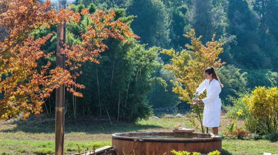 Vira Vira Jacuzzi in green backyard
