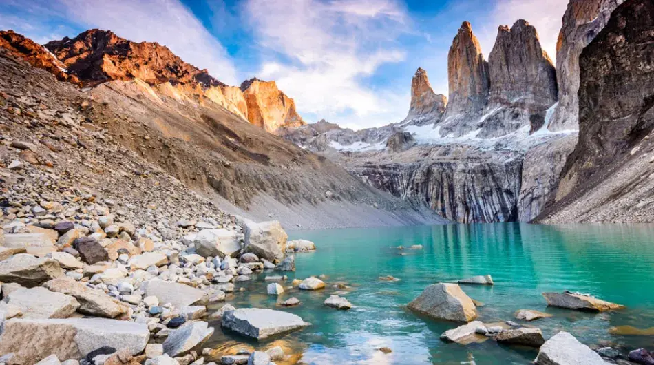 Las Torres Lagoon in Torres del paine national park, Chile