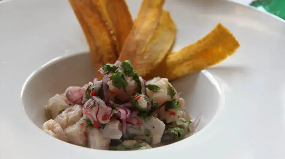 Jungle ceviche with fried plantain