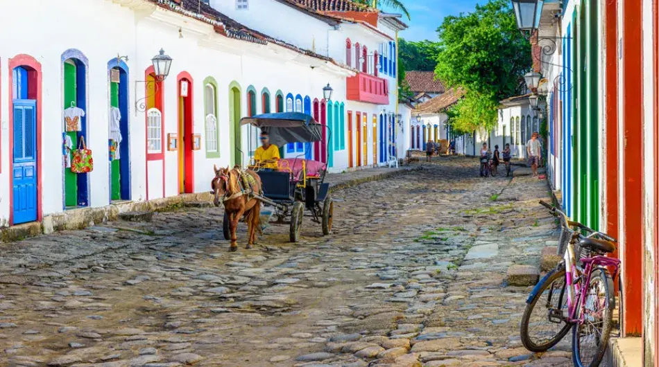 Paraty historic center with horse carriage
