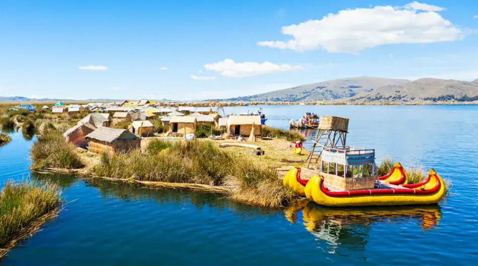 Titicaca lake uros floating islands near Puno, Peru