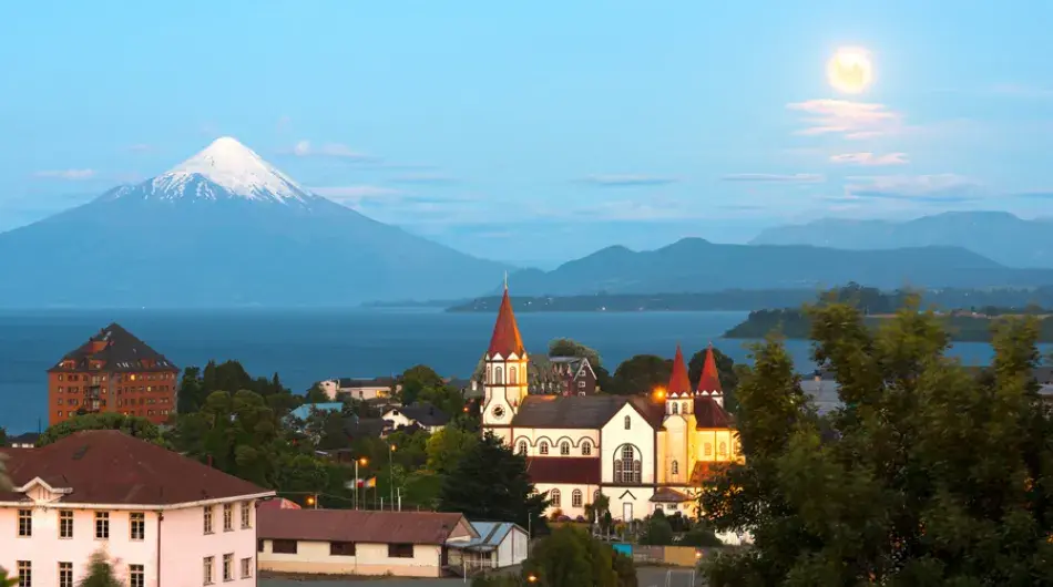 Puerto Varas panoramic city view with osorno volcano