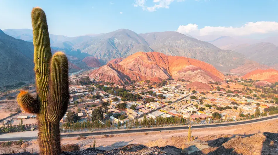 Purmamarca town panorama with cactus
