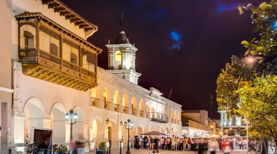 Salta historic center cabildo house in the evening