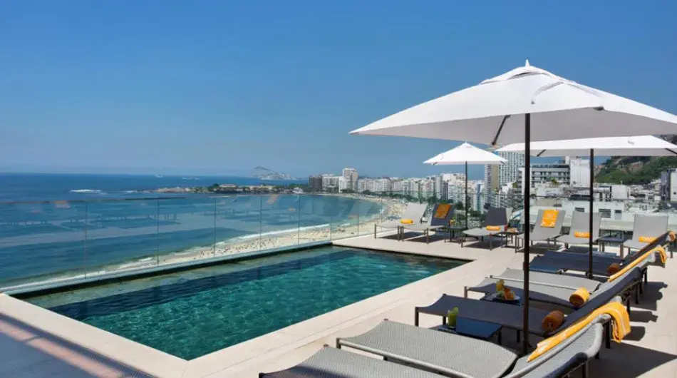 Windsor California luxury hotel rooftop pool with view over Copacabana beach