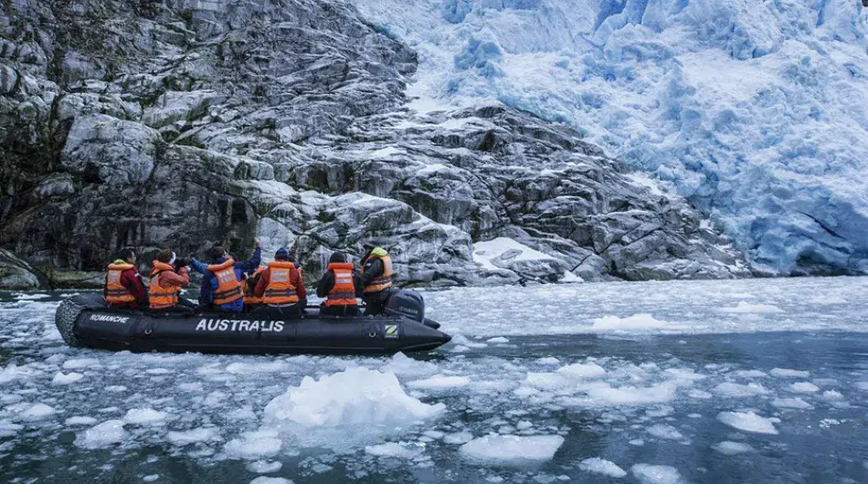 Zodiac ride near patagonian glacier