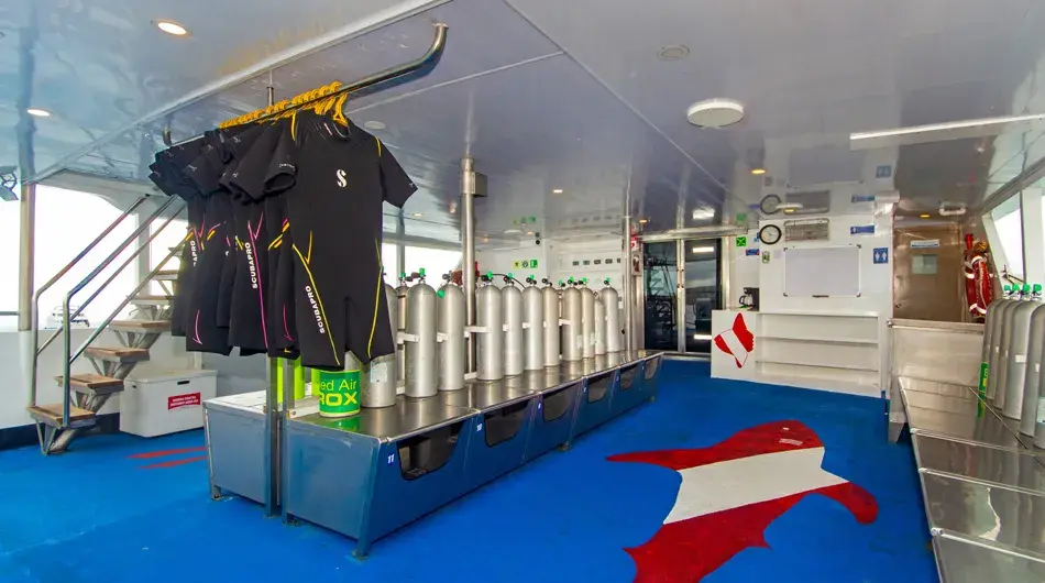Diving Deck onboard Calipso Galapagos vessel 