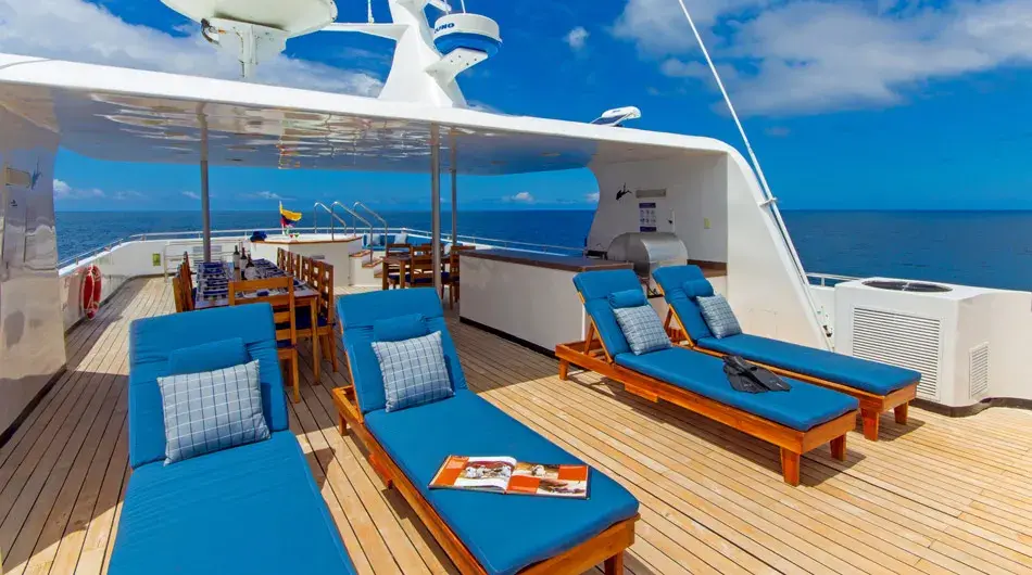 Sundeck of Calipso ship, Galapagos
