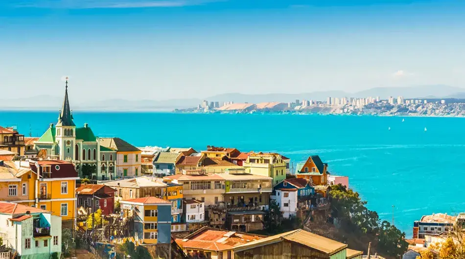Valparaiso panoramic view with turquoise water