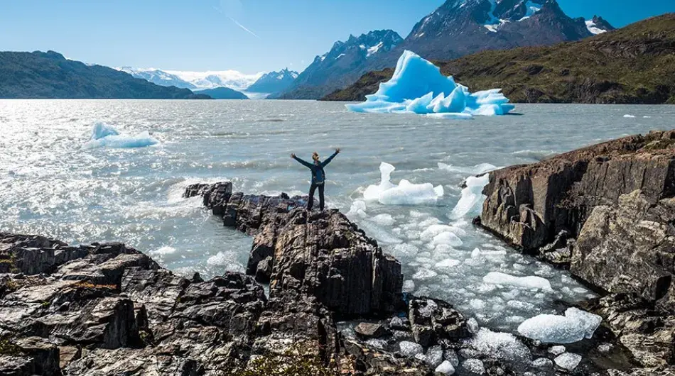 Person at Grey Glacier