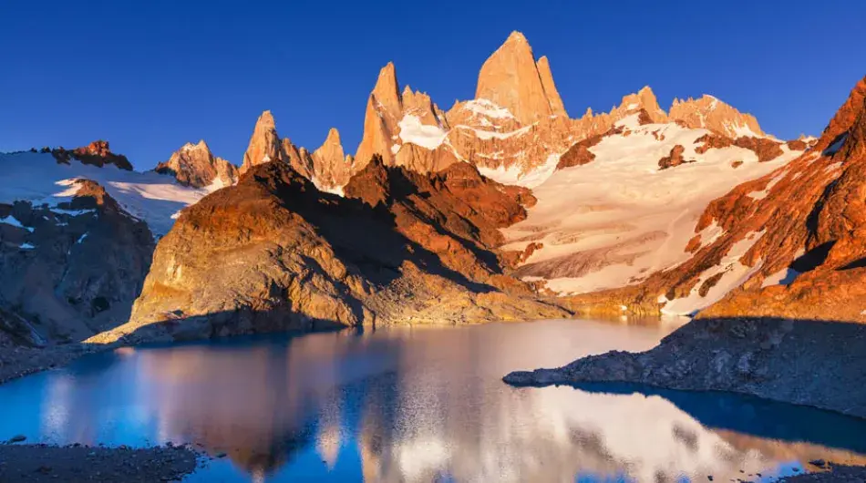 Panoramic view of Mount Fitzroy at sunset