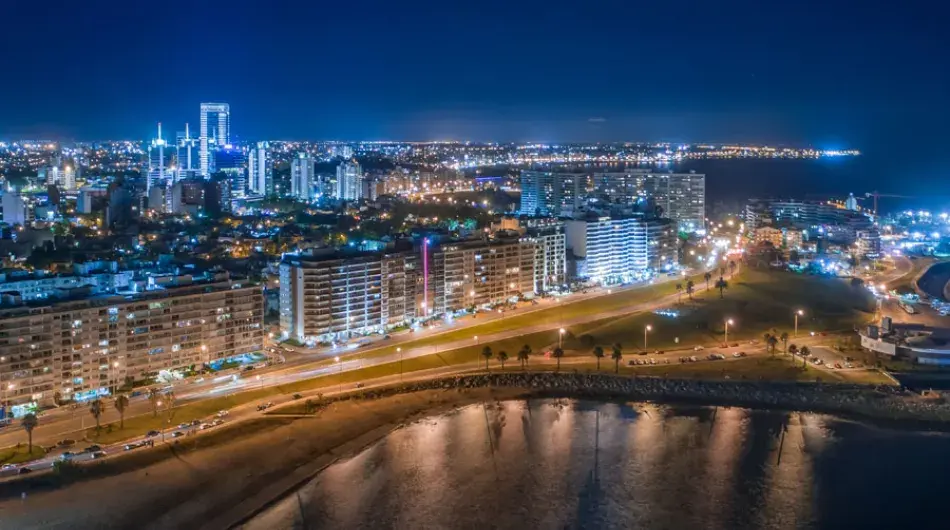 Aerial view of Montevideo at night