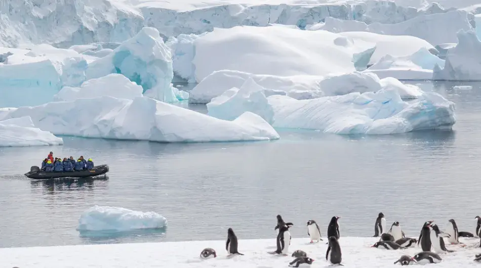 Antarctic landscape with zodiacs