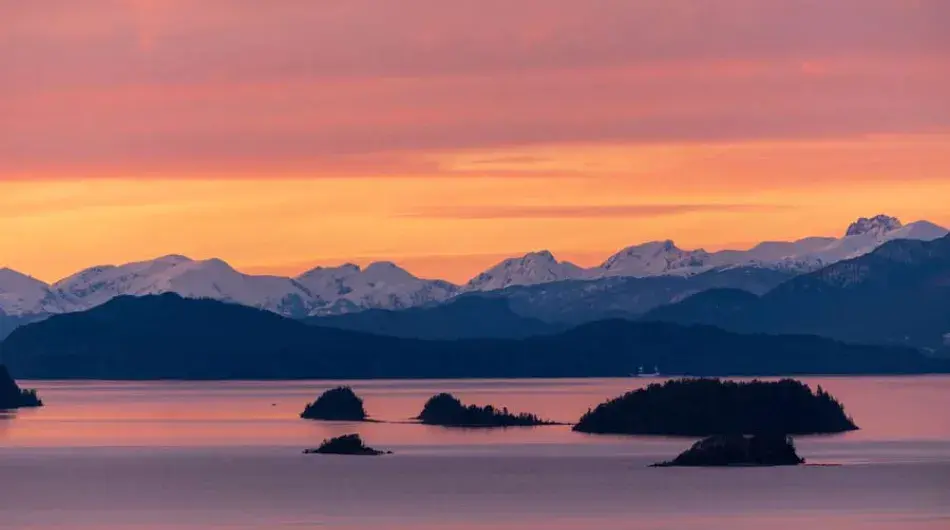 Orange sunset over Nahuel Huapi lake