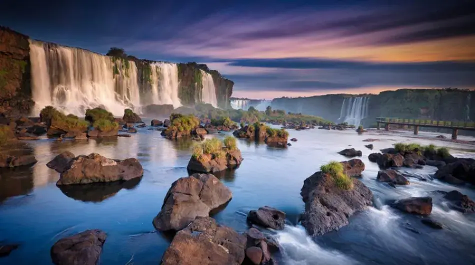 Iguazu falls at sunset