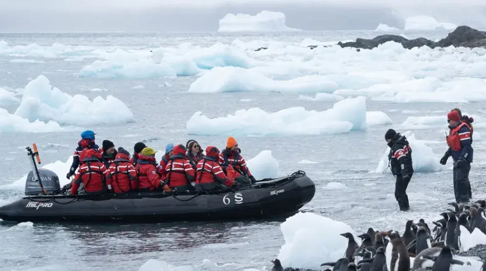 Zodiac shore landing on an Antarctica cruise