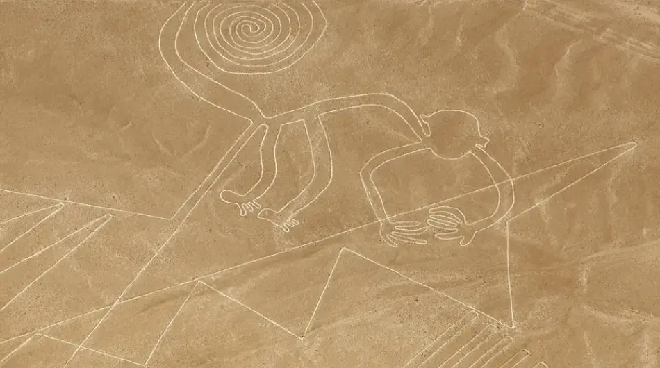 Nazca line monkey design aerial view