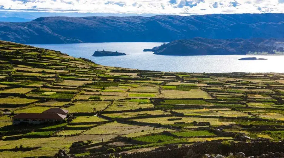 Peruvian altiplano with titicaca lake