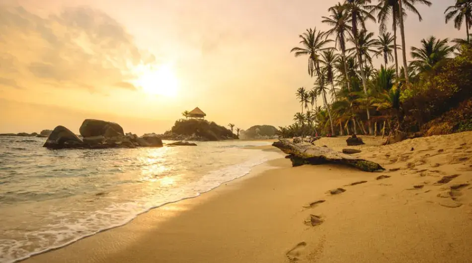 Sunset over the beach in Tayrona