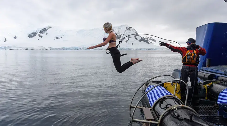 Polar plunge in Antarctica on expediton cruise