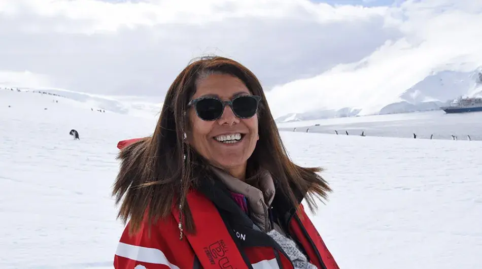 person in Antarctica on expedition cruise