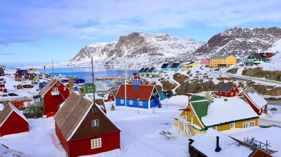 Sisimiut town, coloured houses covered in snow