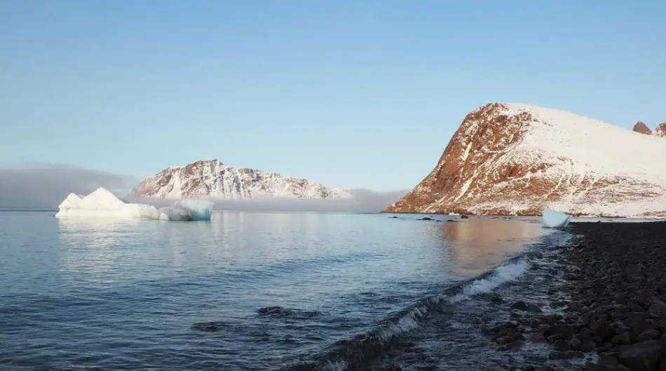 shoreline and iceberg of Grise Fjord of Ellesmere Island in Canadian Arctic