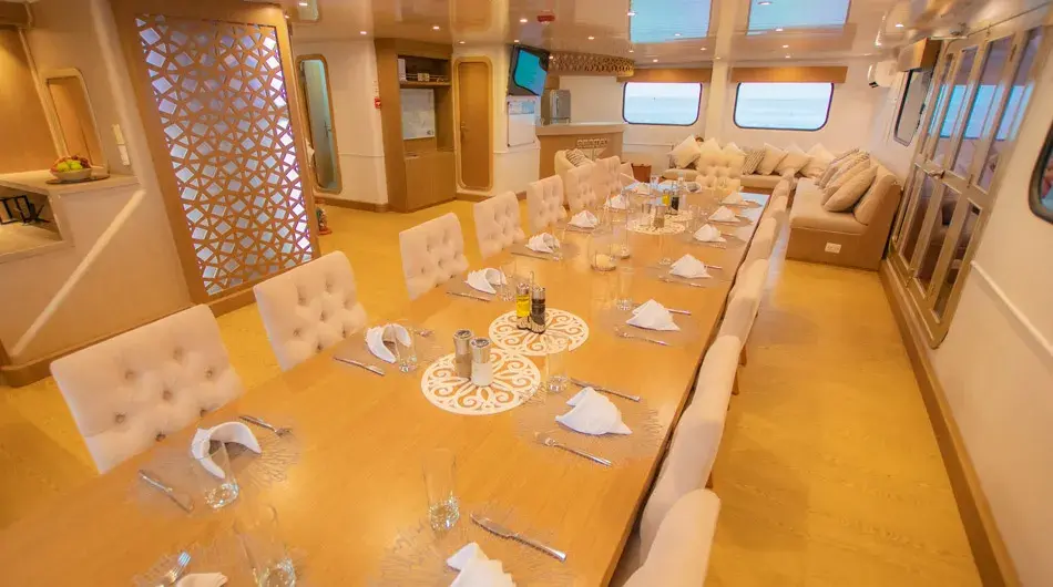 Inside dining room on the Seaman Journey ship
