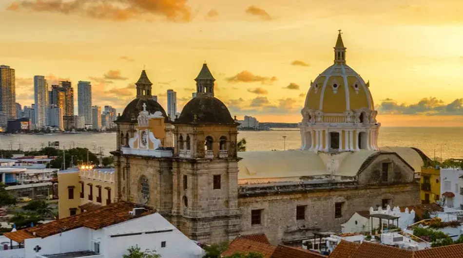 Aerial view of Cartagena, Colombia at sunset