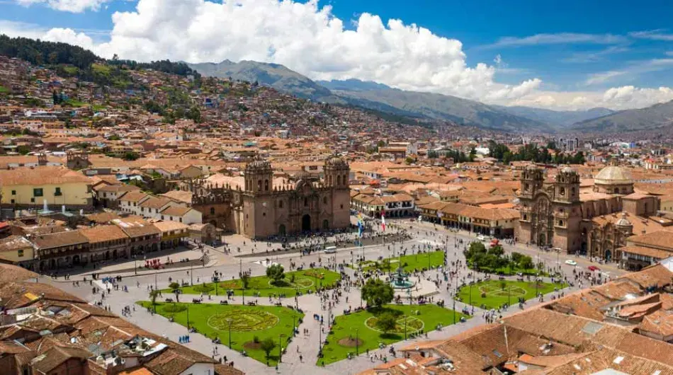 Aerial view of Cusco main square, Plaza de Armas