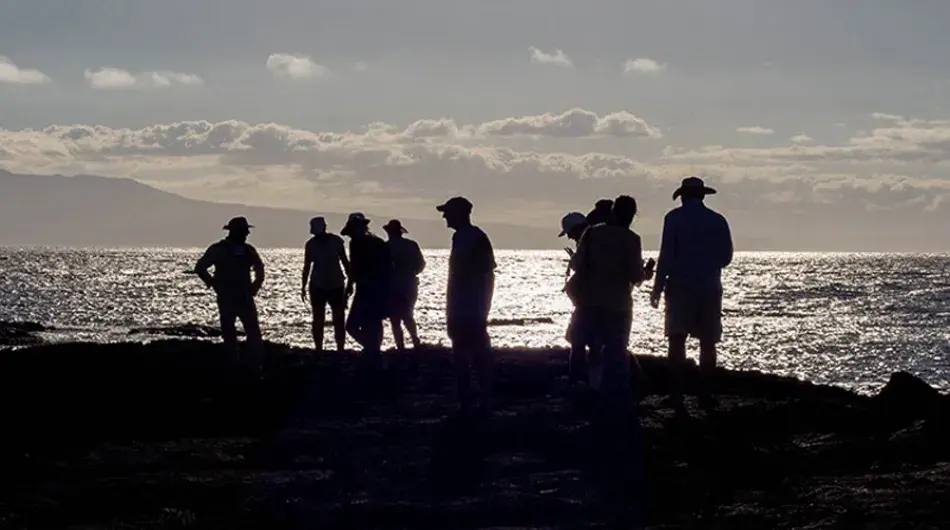 Group of people doing a landing on the Galapagos Islands