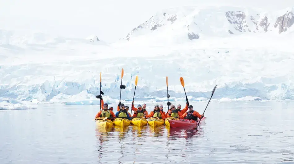 Kayaking group in Antarctica