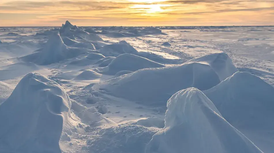 Beautiful sunrise over Arctic ice caps