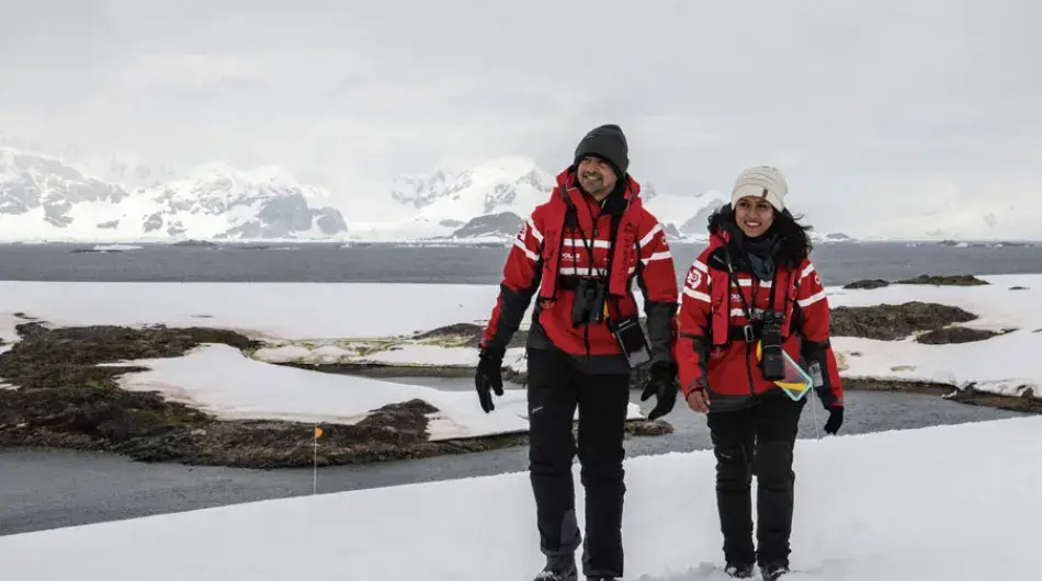 Passengers walking in Antarctica