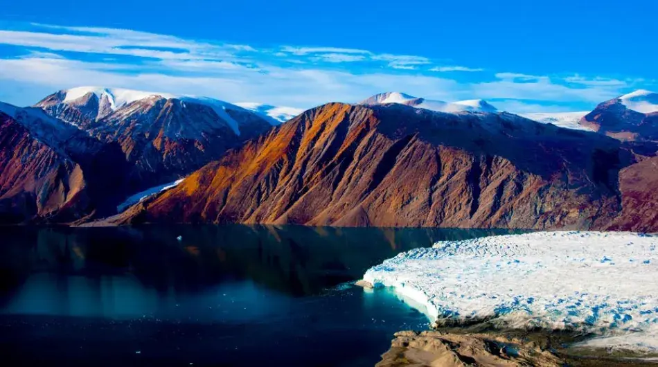 Scoresby Sund landscape with mountains and ice