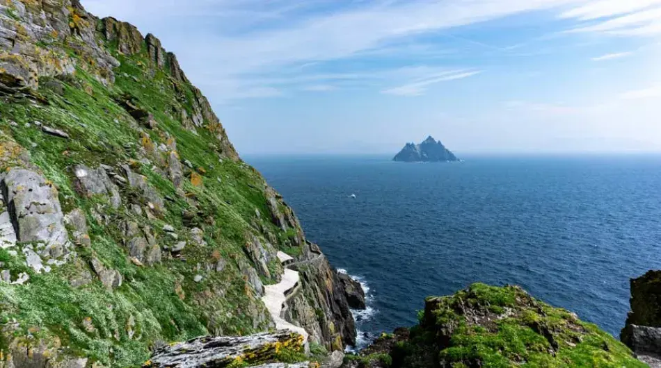 Little Skellig Island looking from Skellig Michael Rock in Ireland