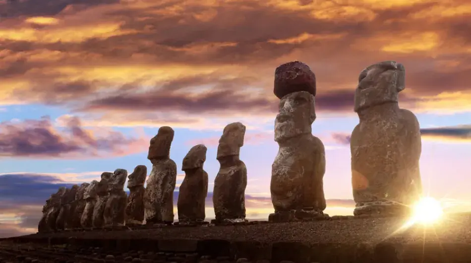 Moai Statues at sunset on Easter Island