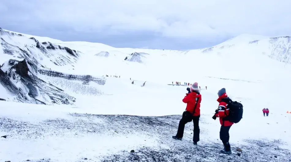 Hikers at Deception Island, Antarctica