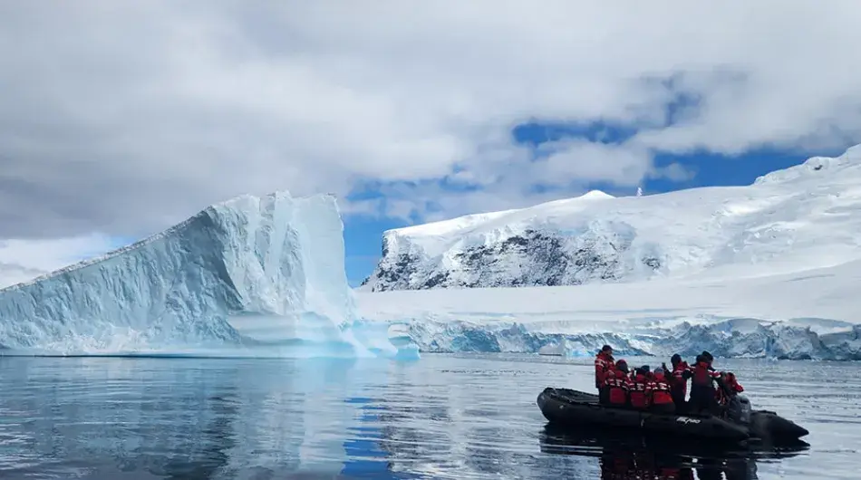 Icebergs and zodiacs in Antarctica