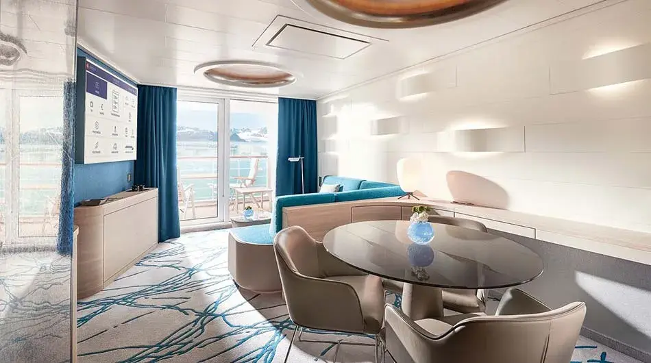 Hanseatic Spirit Junior Suite living area: ctsy Hapag Lloyd Cruises Hanseatic Spirit Junior Suite living area: ctsy Hapag Lloyd Cruises