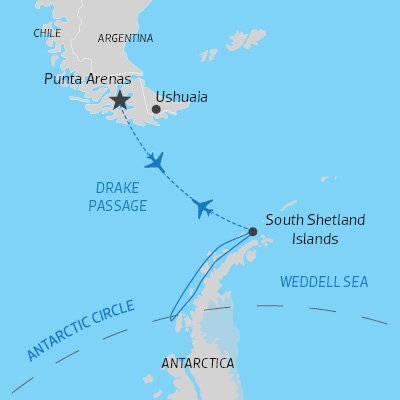Map of Polar Circle Antarctica Air Cruise on Magellan Explorer) 