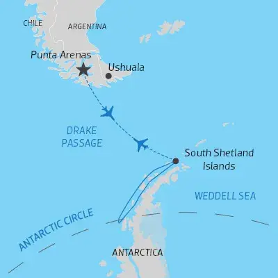 Map of Polar Circle Antarctica Air Cruise on Magellan Explorer) 