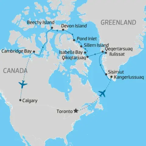 Map of Northwest Passage 2027: Toronto to Calgary onboard Greg Mortimer) 