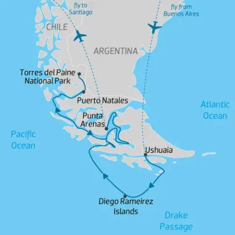 itinerary map of southern Patagonia cruise) 